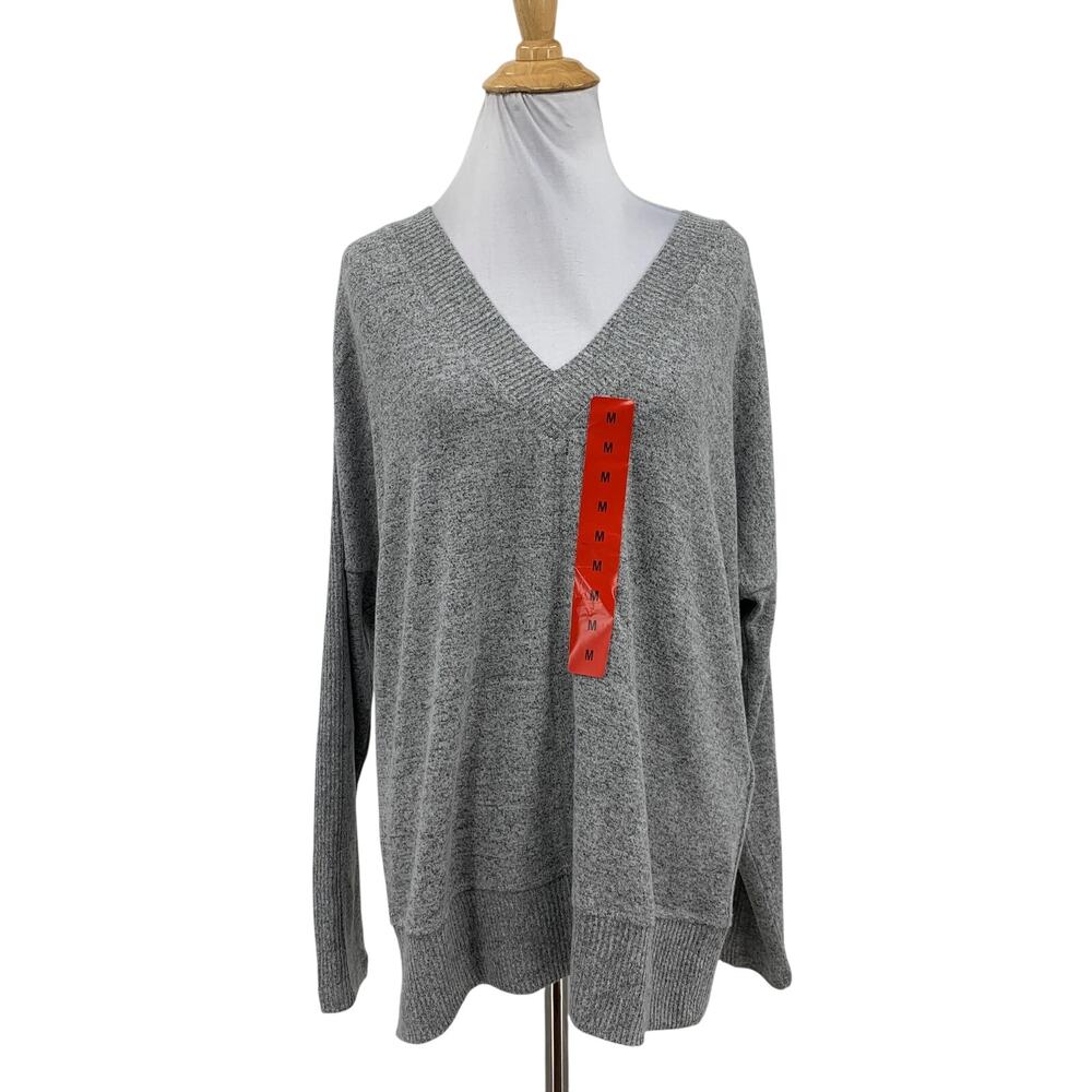 Buffalo David Bitton Top Womens M Medium Gray Super Soft Cozy V Neck Long Sleeve